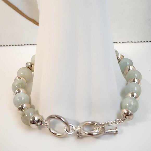 VTG 90s Chalcedony Jadeite Carnelian 925 Beaded Toggle Bracelet 7.5" Adjustable - Picture 6 of 9